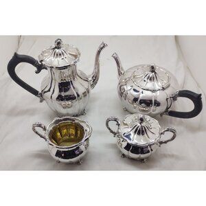 1847 Rogers Bros EP on Copper Victorian Silverplate Tea & Coffee Set Ornate
